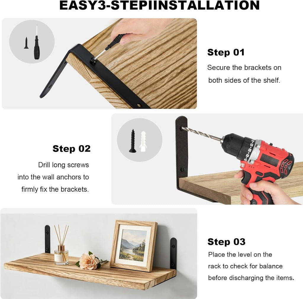 6er Set Schweberegale aus Holz – Rustikale Wandregale für Wohnzimmer, Küche & Schlafzimmer