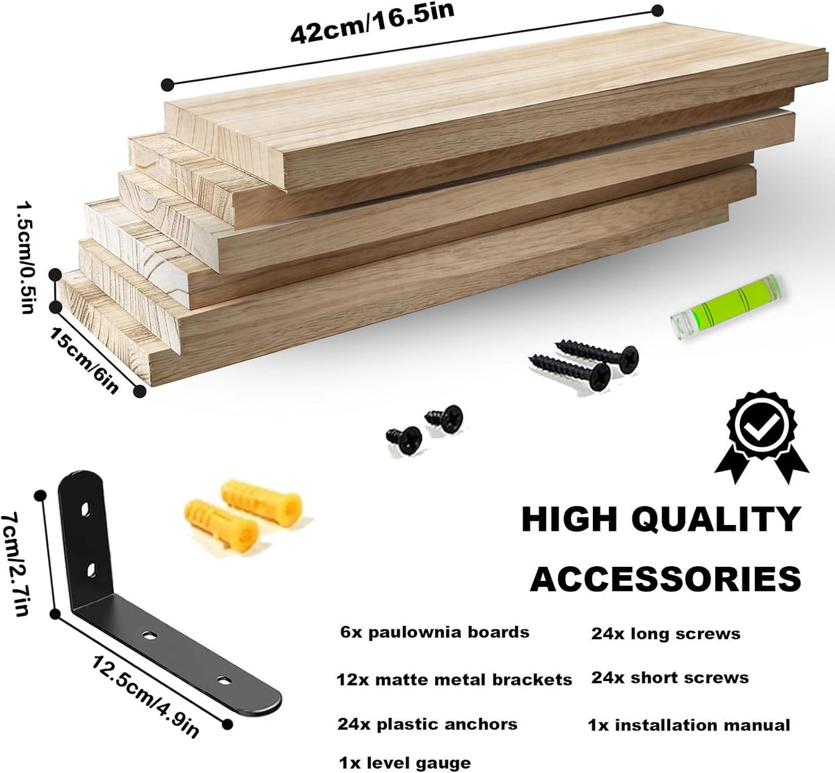6er Set Schweberegale aus Holz – Rustikale Wandregale für Wohnzimmer, Küche & Schlafzimmer