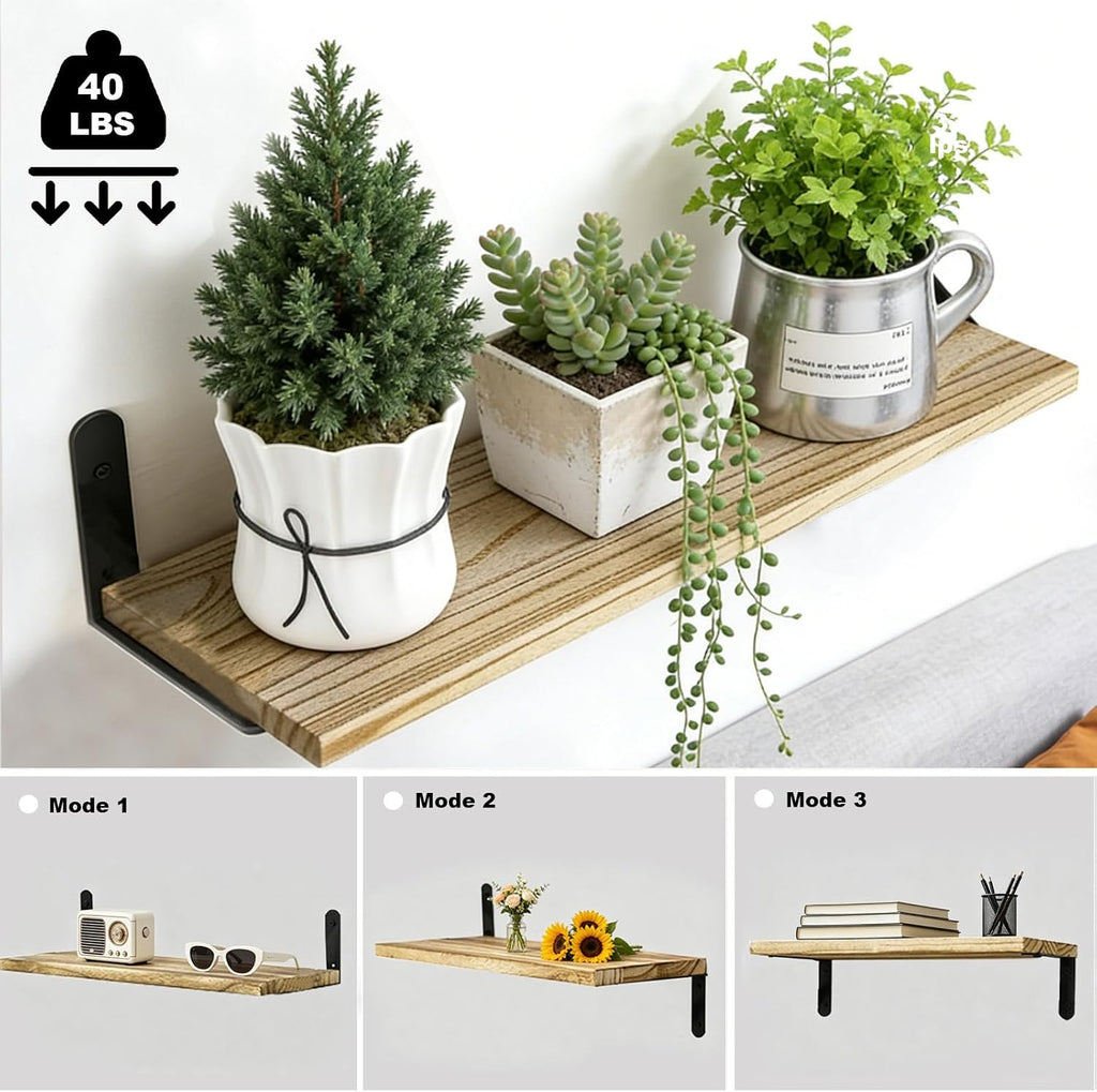 6er Set Schweberegale aus Holz – Rustikale Wandregale für Wohnzimmer, Küche & Schlafzimmer